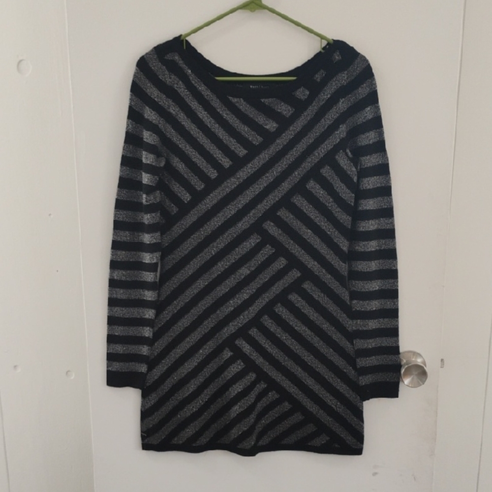 White House /  Black Market - Black and Silver Striped Mini Dress